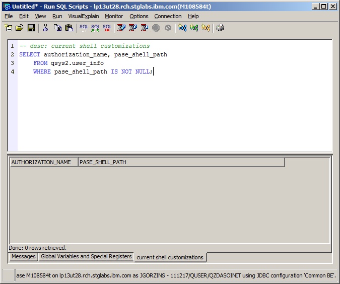 The Run SQL Scripts tool returns no shell customizations.