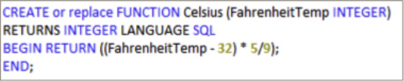 SQL function to convert temperatures from the Fahrenheit to Celsius scale 