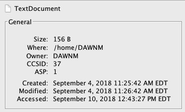 Figure 1. The IFS file properties displayed before the recent ACS update