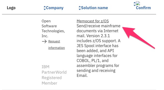 Figure 3. The first solution of the "z/OS" search using the solutions name field. 