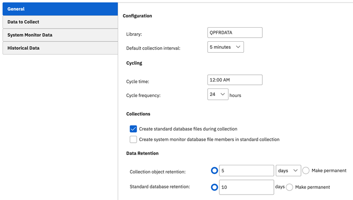 Figure 2. Collection Services general options.