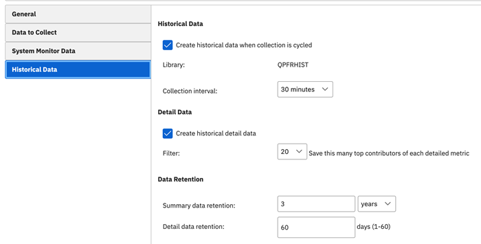 Figure 3. Historical data menu.