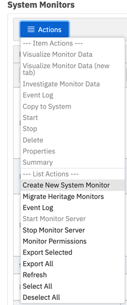 Figure 2. Actions dropdown