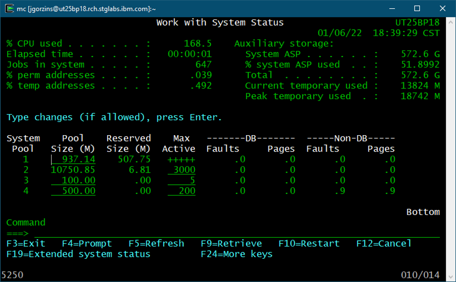 Figure 8. 5250 emulation in an SSH terminal