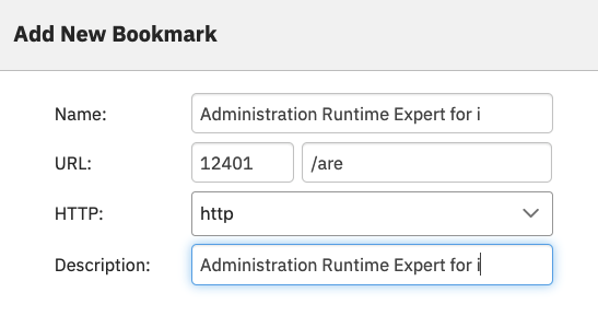 Figure 2. Add Administration Runtime Expert for i Bookmark