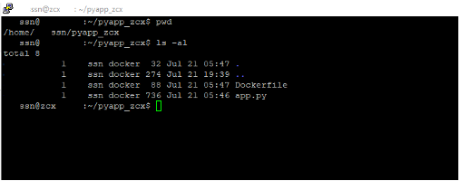 Figure 5. Files copied to and present on the directory /home/ssn/pyapp_zcx