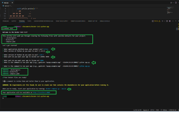 Figure 3. Output on VS Code resulting after the successful execution of the “docker init” command