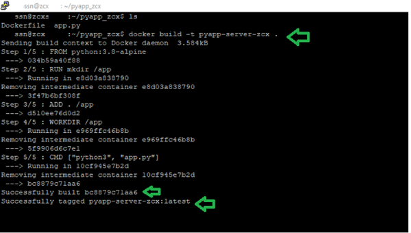 Figure 7. Output of the command ‘docker build -t pyapp-server-zcx’