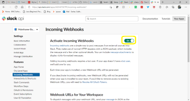 Figure 7. Incoming Webhooks have been activated