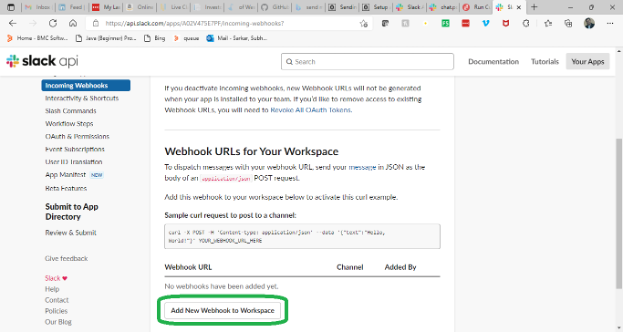 Figure 8. Click on the “Add New Webhook to Workspace” button