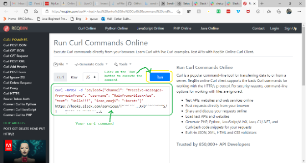 
Figure 11. Execute the curl command online directly from your browser