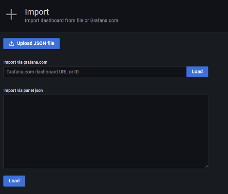 Click the Dashboards button and select the "import" button