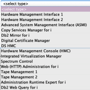 Figure 2. Drop-down box of available types 