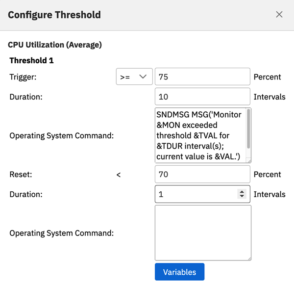 Figure 3. Configure threshold panel