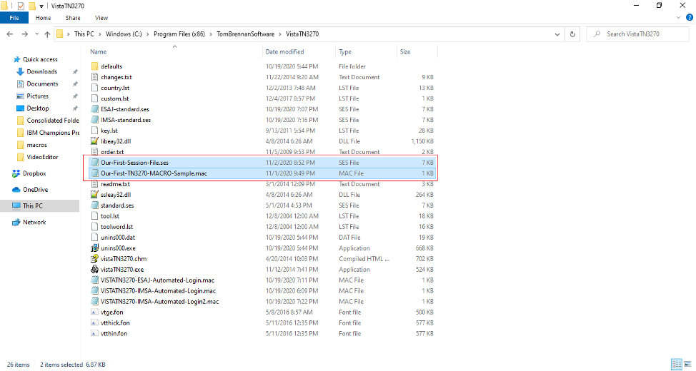 Figure 3. Both the session and MACRO files residing in the same path 