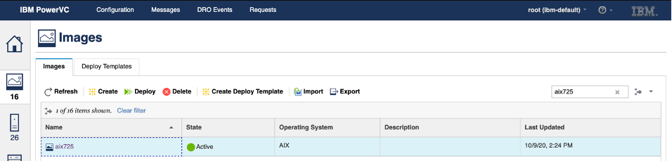 Figure 6.  Successful import and creation of a new AIX image in the PowerVC library