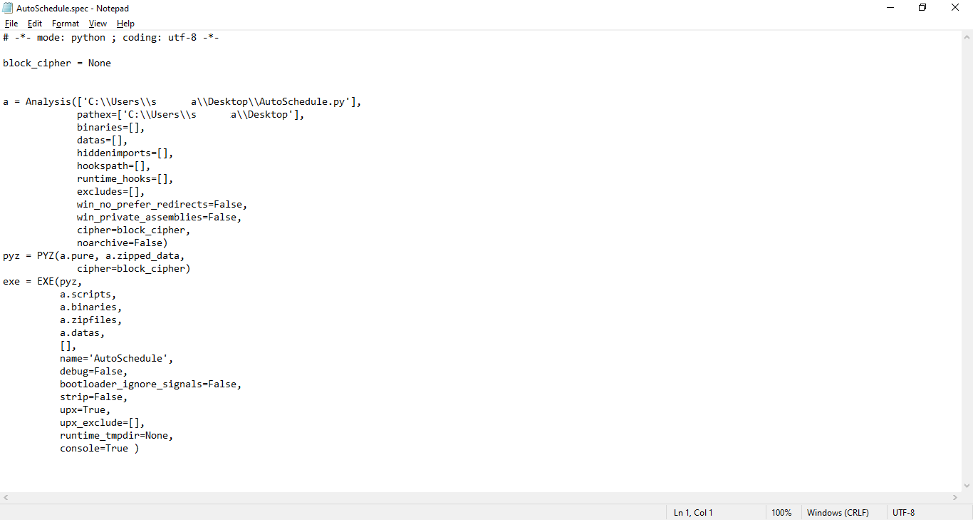 Figure 6. Content of the ‘AutoSchedule.spec’ file