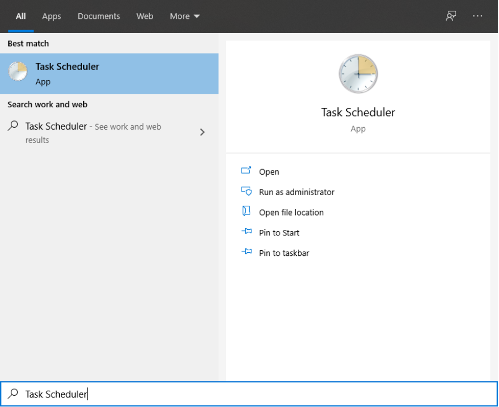 Figure 9. Search for the Microsoft Windows Task Scheduler GUI