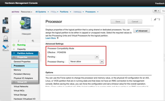Figure 4.  Confirmation of processor in Hardware Management Console 