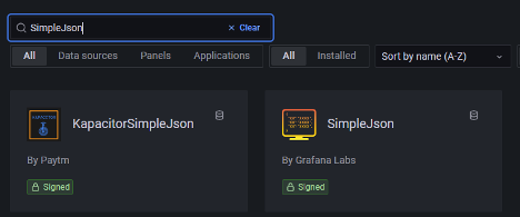 Installing the SimpleJson plugin from Grafana Labs