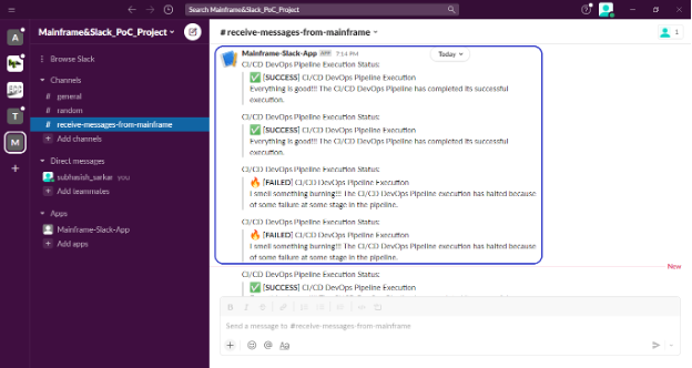 Figure 15. Messages have been posted to the Slack channel