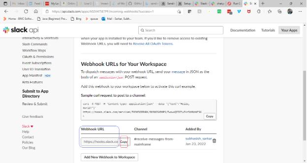 Figure 10. Copy the newly added Webhook URL