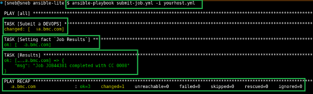 Figure 14. Results of Submit JCL Ansible playbook.