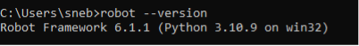 Figure 5. Command to check installed Robot version