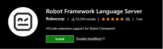 Figure 6. Robot Framework Language Server extension on VS Code.