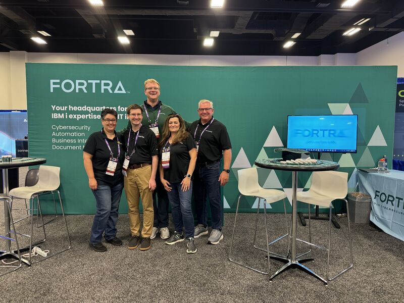 Figure 1. L to R: Amy Williams, Brian Nordland, JJ Drew, Sandi Moore, and Tom Huntington at the Fortra booth at COMMON POWERUp 2024