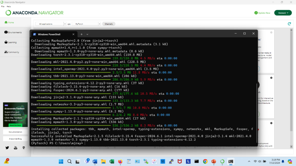 Figure 12. Successful PyTorch installation screen (click to expand)