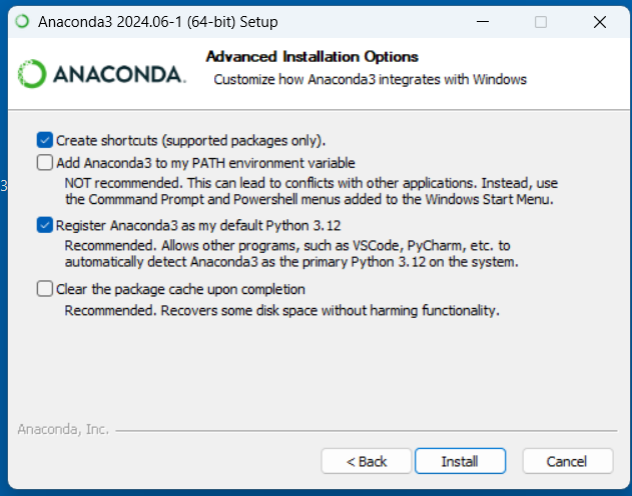 Figure 4. Anaconda installation options (click to expand)