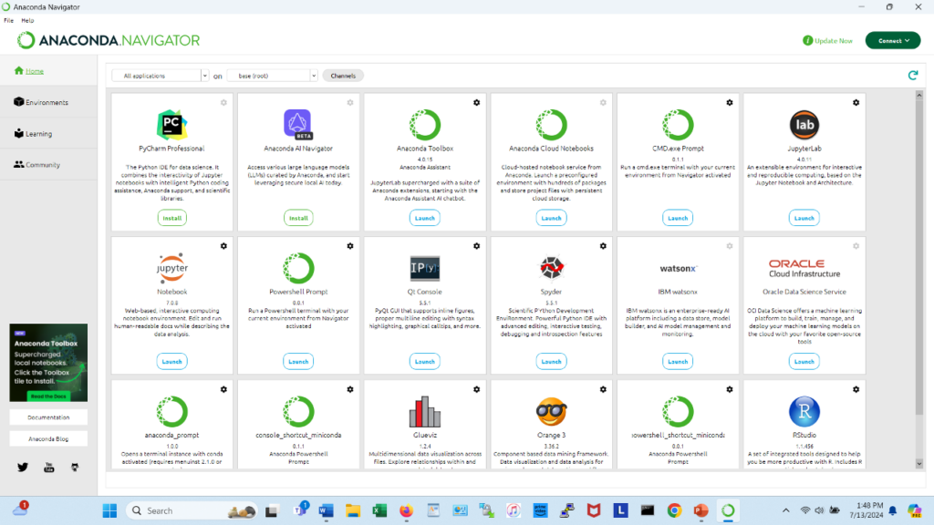 Figure 7. Anaconda Navigator home (click to expand)