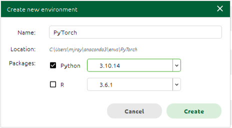 Figure 9. Create new environment popup (click to expand)