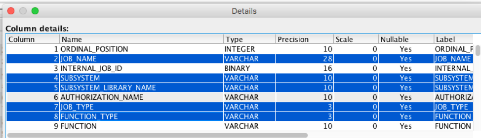 Popup window with information about each column 