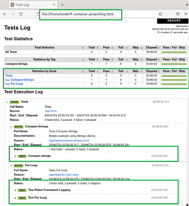 Figure 13: Contents of a log.html file.