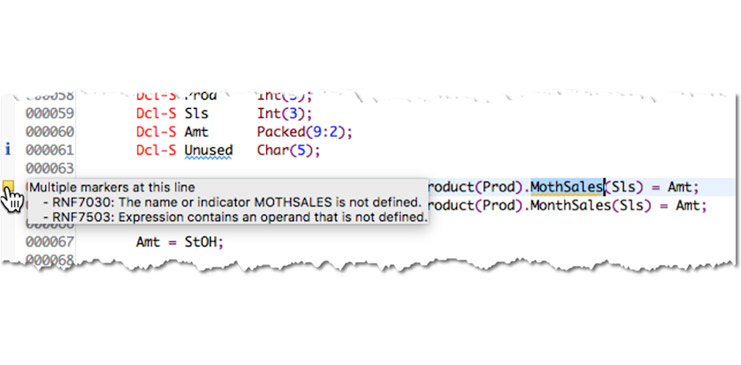 Figure 2. An example of the compile error and unreferenced item annotations