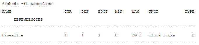 Figure 1. The output of a schedo -FL timeslice command, issued as root.