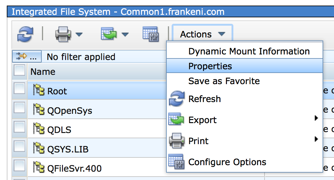 Figure 2. Select Properties from the Actions dropdown