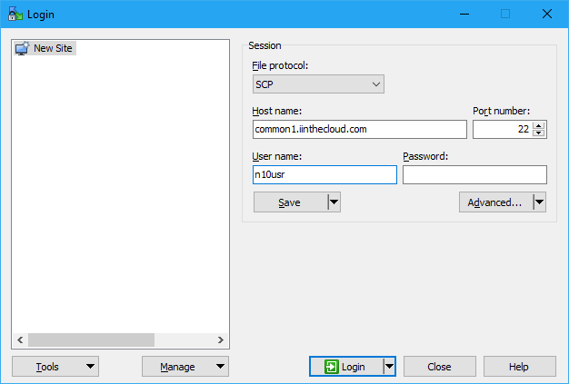 Configuring a connection with the SCP protocol