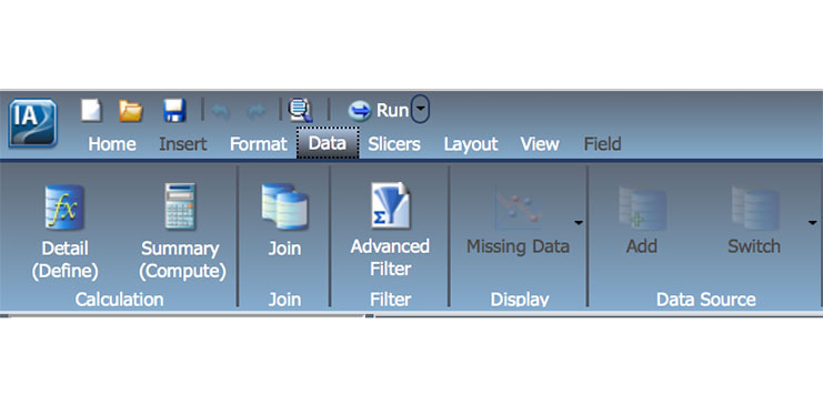 Data Ribbon menu in the Web Query InfoAssist Designer