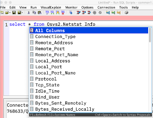 Columns for the simple select statement for the IBM i service replacement for the NETSTAT command.