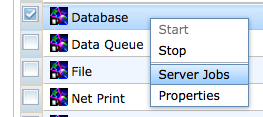 Figure 5. Server jobs under the database menu