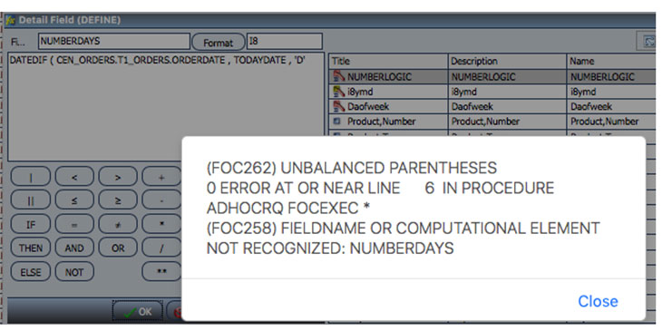 Errors in calculation message