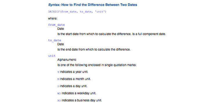 Partial excerpt of parameter documentation for the aforementioned DATEDIF function