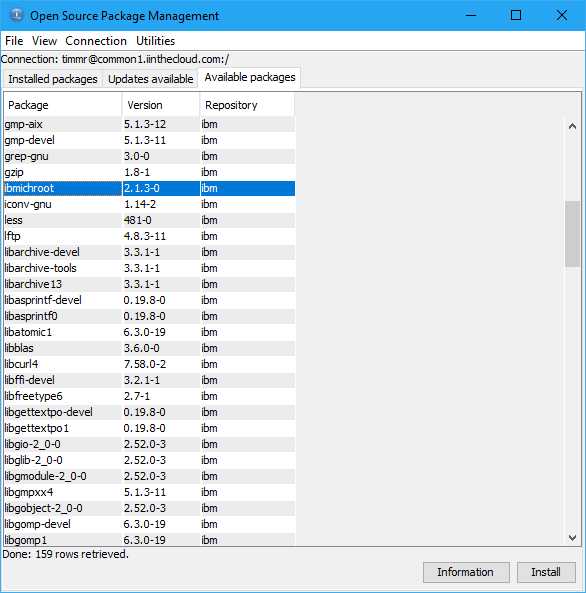 Available packages in open source package management menu